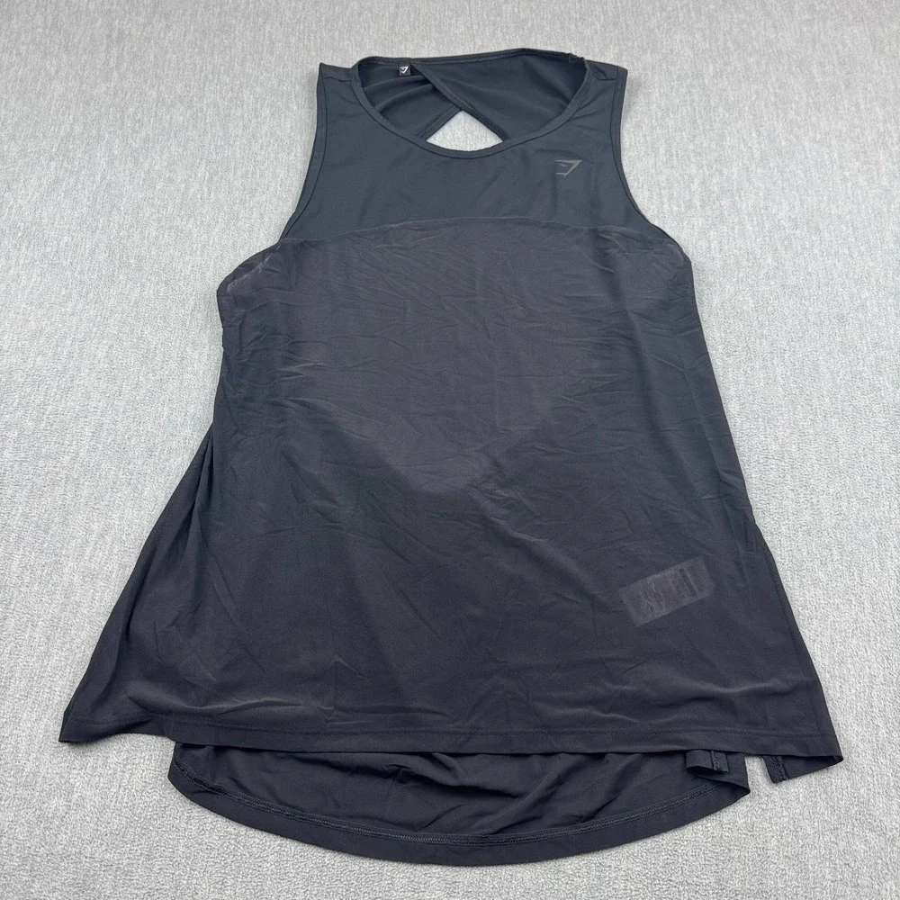 Gymshark Tank Top Women XL Black Mesh Open Back Gym Workout Active Running - Picture 1 of 9